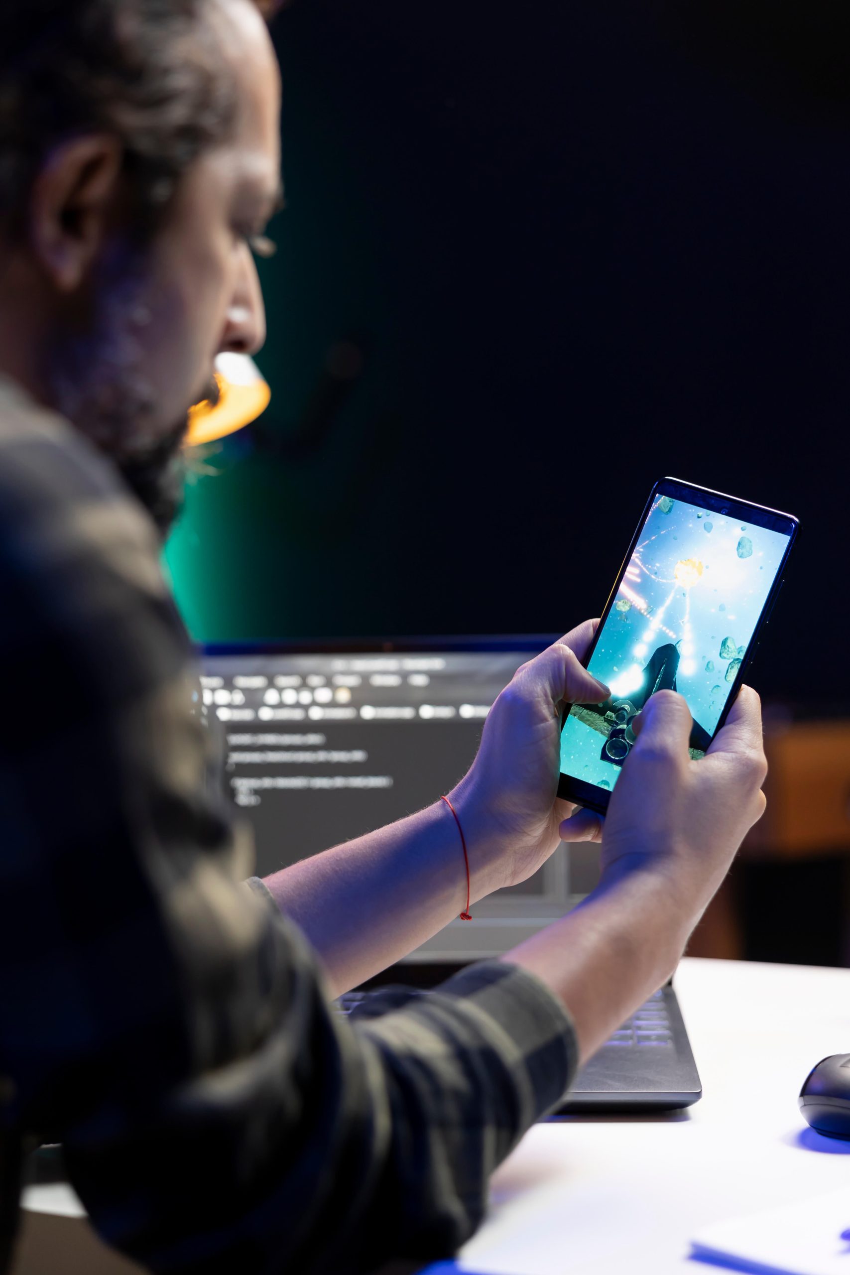 man immersed video game phone